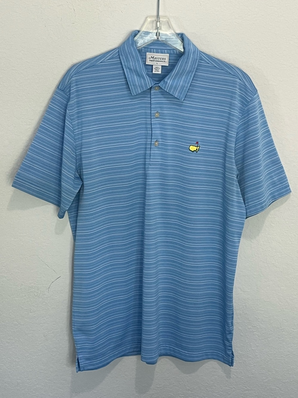 Masters Performance Golf Polo Men’s Large Blue White Striped Short Sleeve Shirt